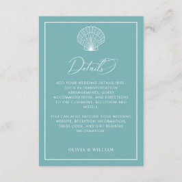 ライトターコイズブルーの貝殻ビーチウェディングの詳細 エンクロージャーカード