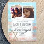 ライトターコイズベージュグリッターB'naiバルミツワー 招待状