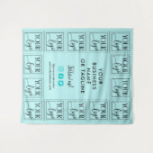 ライトターコイズロゴとソーシャルメディアの背景 タペストリー (正面(横))