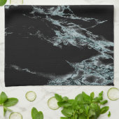 ライトターコイズ静脈黒大理石ルック キッチンタオル (折り畳み)