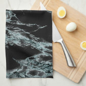 ライトターコイズ静脈黒大理石ルック キッチンタオル (四つ折り)