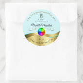 ライトターコイズ ウェーブ ゴールド ロゴ モノグラム プロダクトラベル ラウンドシール (バッグ)