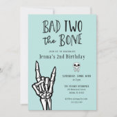 ライトターコイズ バッドトゥーザボーン 2歳の誕生日パーティー 招待状 (正面)