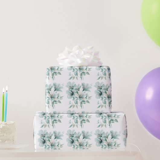 ライトターコイズ フラワーラッピングペーパー ラッピングペーパー (パーティーギフト)