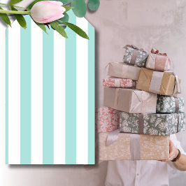 ライトターコイズ＆ホワイト ワイド水平ストライプ ギフトタグ