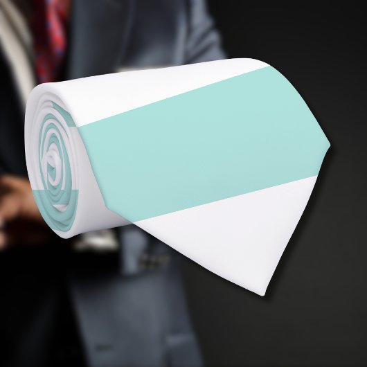 ライトターコイズ＆ホワイト ワイド水平ストライプ ネクタイ