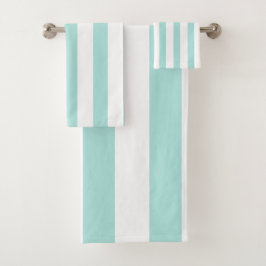 ライトターコイズ＆ホワイト ワイド水平ストライプ バスタオルセット