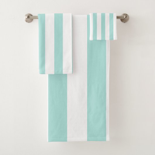 ライトターコイズ＆ホワイト ワイド水平ストライプ バスタオルセット (インサイチュ)