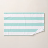 ライトターコイズ＆ホワイト ワイド水平ストライプ バスタオルセット (ハンドタオル)