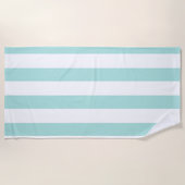 ライトターコイズ＆ホワイト ワイド水平ストライプ ビーチタオル (正面)