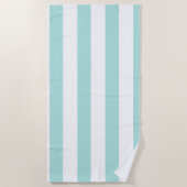 ライトターコイズ＆ホワイト ワイド水平ストライプ ビーチタオル (正面)