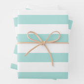 ライトターコイズ＆ホワイト ワイド水平ストライプ ラッピングペーパーシート (インサイチュ)
