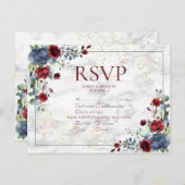 ライトダスティブルーバーガンディ金ゴールドウェディングRSVP インビテーションポストカード (正面/裏面)