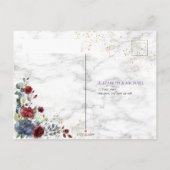 ライトダスティブルーバーガンディ金ゴールドウェディングRSVP インビテーションポストカード (裏面)