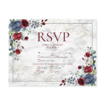 ライトダスティブルーバーガンディ金ゴールドウェディングRSVP