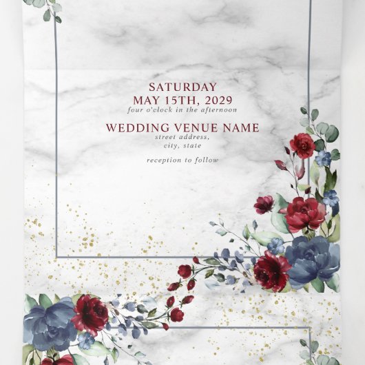 ライトダスティブルーブルゴーニュフローラ結婚フォトズトリ 三つ折り招待状 (内部中)