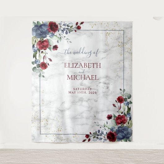 ライトダスティブルーブルゴーニュフローラ結婚金ゴールド タペストリー (正面)