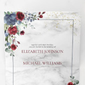 ライトダスティブルーブルゴーニュ結婚フローラの3つ折り 三つ折り招待状 (内部最初)