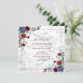 ライトダスティブルーブルゴーニュ金ゴールドフローラフォトスクエア 招待状 (スタンド正面)