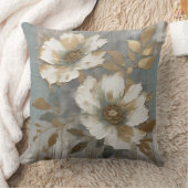 ライトダスティブルーホワイト金ゴールドコンテンポラリーフローラ クッション (ブランケット)