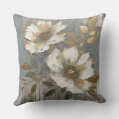 ライトダスティブルーホワイト金ゴールドコンテンポラリーフローラ クッション (裏面)