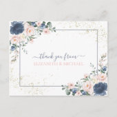 ライトダスティブルー赤面ピンク金ゴールドフローラありがとう ポストカード (正面)