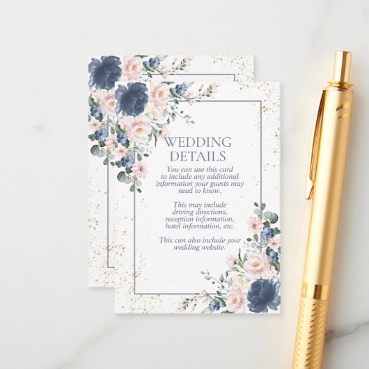 ライトダスティブルー赤面ピンク金ゴールドフローラ結婚ズ エンクロージャーカード
