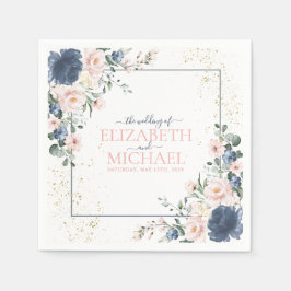 ライトダスティブルー赤面ピンク金ゴールドフローラ結婚ズ スタンダードカクテルナプキン