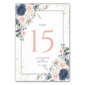 ライトダスティブルー赤面ピンク金ゴールドフローラ結婚ズ テーブルナンバー (正面)