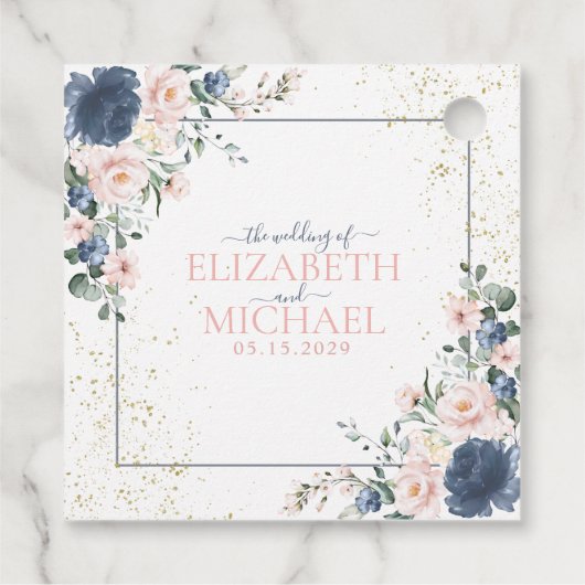 ライトダスティブルー赤面ピンク金ゴールドフローラ結婚ズ フェイバータグ (裏面)