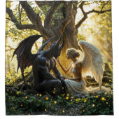 ライトダークエンジェルの悪魔の禁じられたラブアート シャワーカーテン (正面)