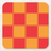 ライトダークオレンジのチェックパターン スクエアペーパーコースター (正面)