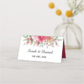 ライトダークピンクローズ赤面結婚のテーブル プレイスカード (正面)