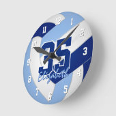 ライトダークブルーのチームカラーカスタムバレーボール ラウンド壁時計 (傾斜)