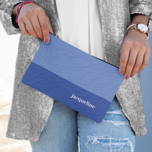 ライトダークブルーシンプルスタイル名前をカスタムする アクセサリーポーチ