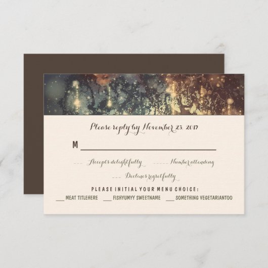 ライトツリーロマンチックな結婚式RSVPカード 出欠カード (正面/裏面)