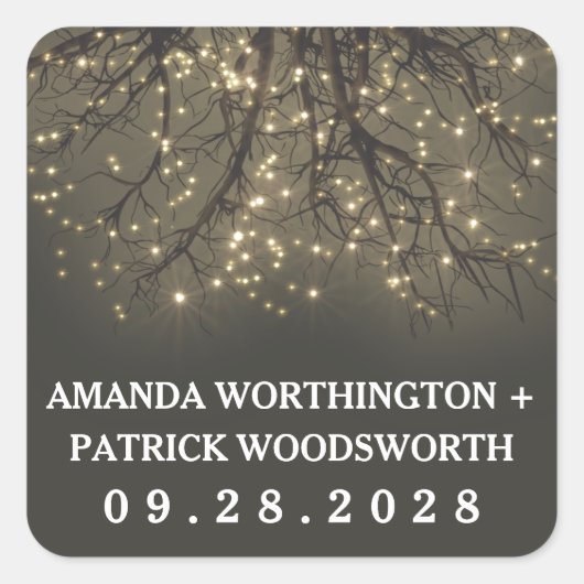 ライトツリー素朴ブランチ結婚式の引き出物シール スクエアシール (正面)