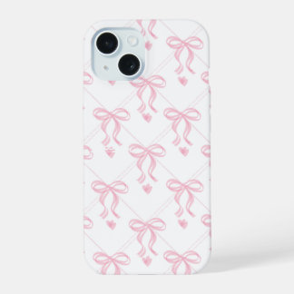 ライトティーピンクのリボン🎀が可愛いホワイトiPhone 15ケース iPhone 15ケース
