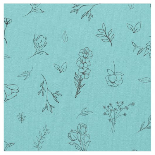 ライトティールに描かれたスケッチの野の花 ファブリック (クローズアップ)