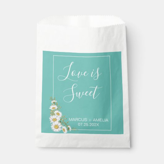 ライトティール(緑がかった色)とホワイトデイジー結婚ズ フェイバーバッグ (正面)