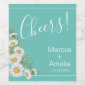 ライトティール（緑がかった色）とホワイトデイジー結婚ズ ワインラベル (シングルラベル)