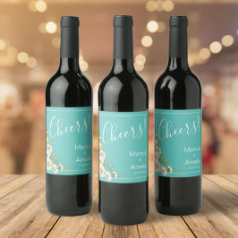 ライトティール（緑がかった色）とホワイトデイジー結婚ズ ワインラベル