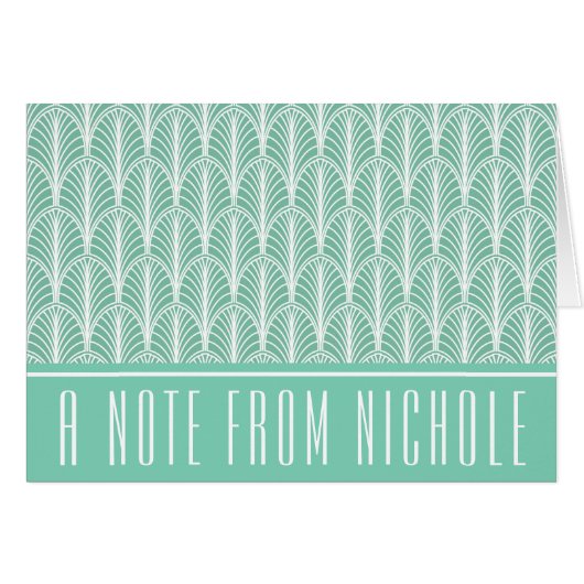 ライトティール(緑がかった色)とホワイトデコパームパターンノートカード (正面横)