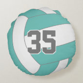 ライトティール(緑がかった色)または任意の色の女の子バレーボールルーム ラウンドクッション (裏面)
