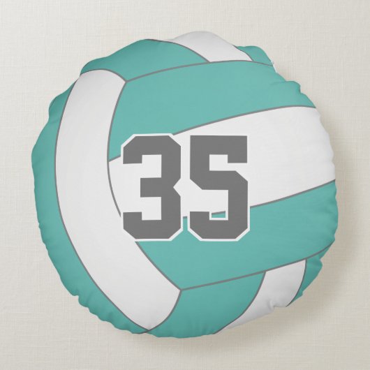 ライトティール（緑がかった色）または任意の色の女の子バレーボールルーム ラウンドクッション (裏面)