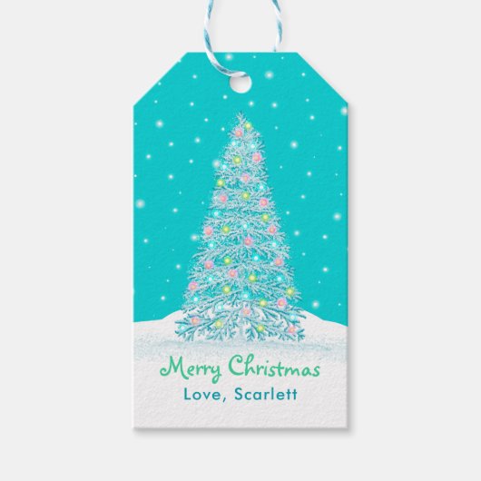 ライトティール(緑がかった色)アクア飾クリスマスツリーホリデイ ギフトタグ (正面)
