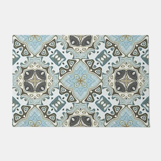 ライトティール(緑がかった色)シーフオムグリーンターコイズブルートライバルアート ドアマット (正面)