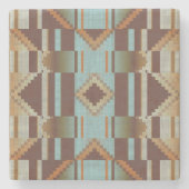 ライトティール(緑がかった色)ターコイズブルーオレンジブラウントライバルアート ストーンコースター (正面)