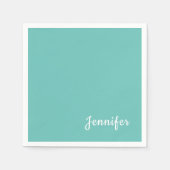 ライトティール（緑がかった色）トレンディーモダンミニマリストシック名 スタンダードカクテルナプキン (正面)