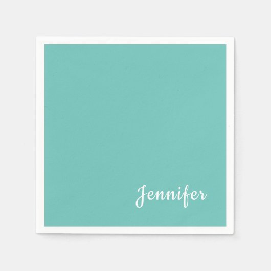ライトティール（緑がかった色）トレンディーモダンミニマリストシック名 スタンダードカクテルナプキン (正面)
